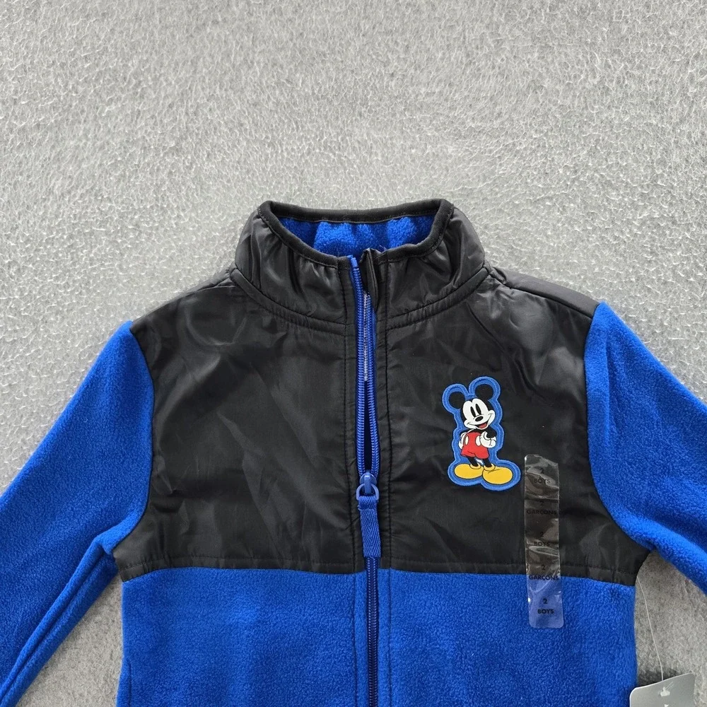 Disney Parks Kids Jacket 2 Blue Mickey Mouse Logo Zipper Fleece  NWT
